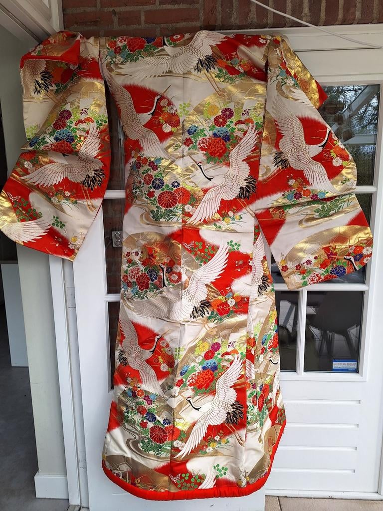 Prachtige Japanse trouwkimono met kraanvogels, Ophalen of Verzenden