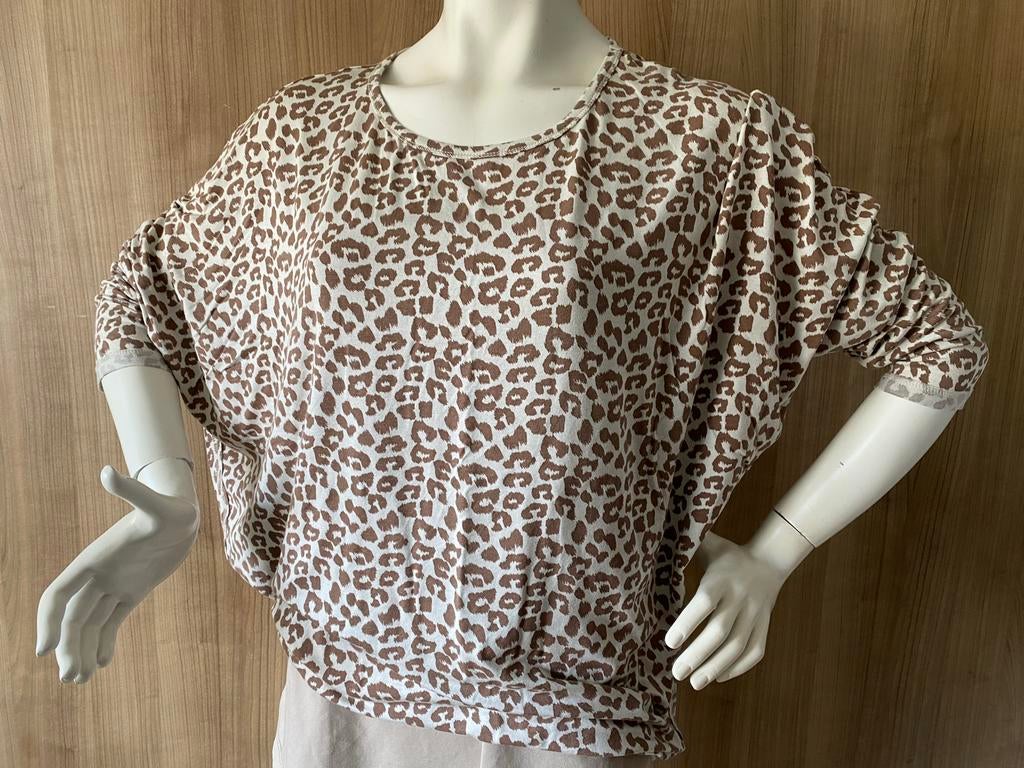 10DAYS Amsterdam T-shirt met luipaardprint, Bruin, Maat 46/48 (XL) of groter, Ophalen of Verzenden, Zo goed als nieuw