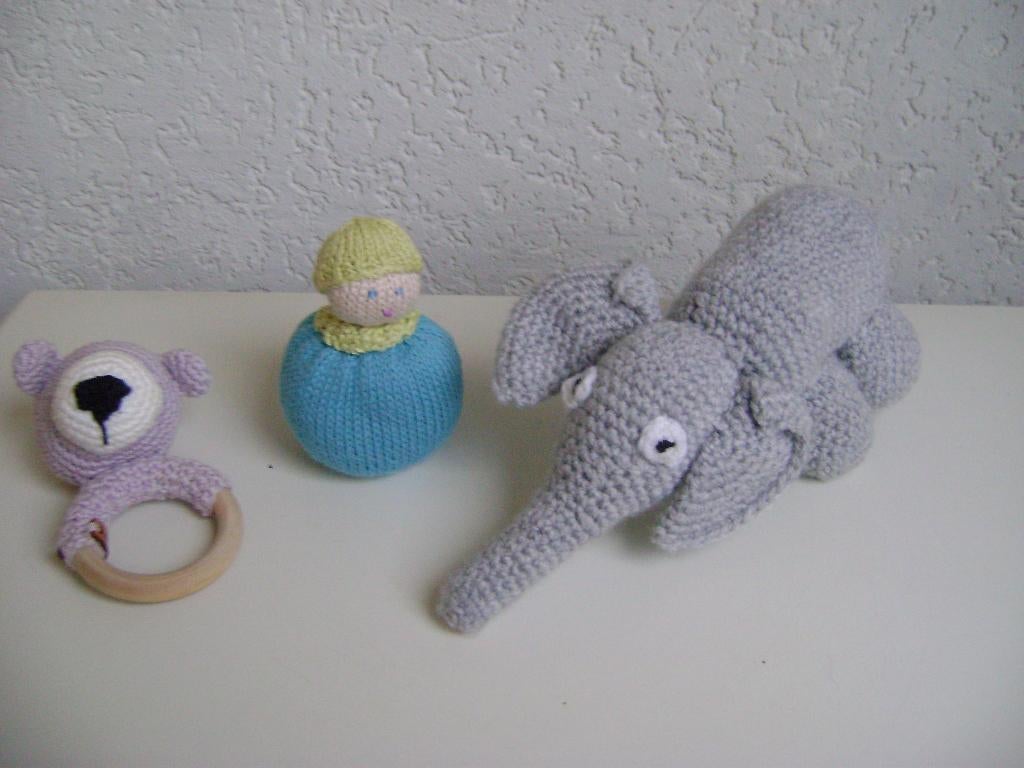 4 babyspeeltjes giraf trivi 26h olifant 22 popje en beer, Ophalen of Verzenden, Zo goed als nieuw, Overige typen