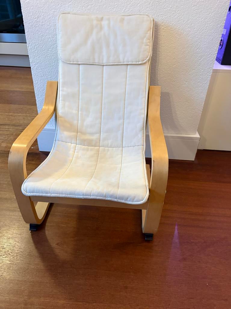 Houten fauteuil met wit kussen voor kinderen, Ikea, Ophalen, Gebruikt, Wit, Eén