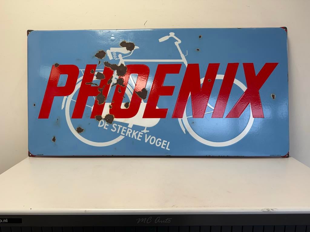 Vintage Phoenix Emaille Reclamebord - De Sterke Vogel, Ophalen