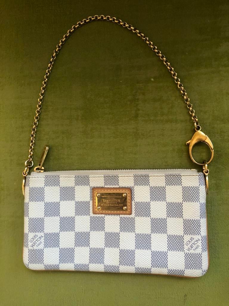 Louis Vuitton Milla pochette in Damier Azur ORIGINEEL, Ophalen of Verzenden, Gebruikt, Overige kleuren, Overige typen