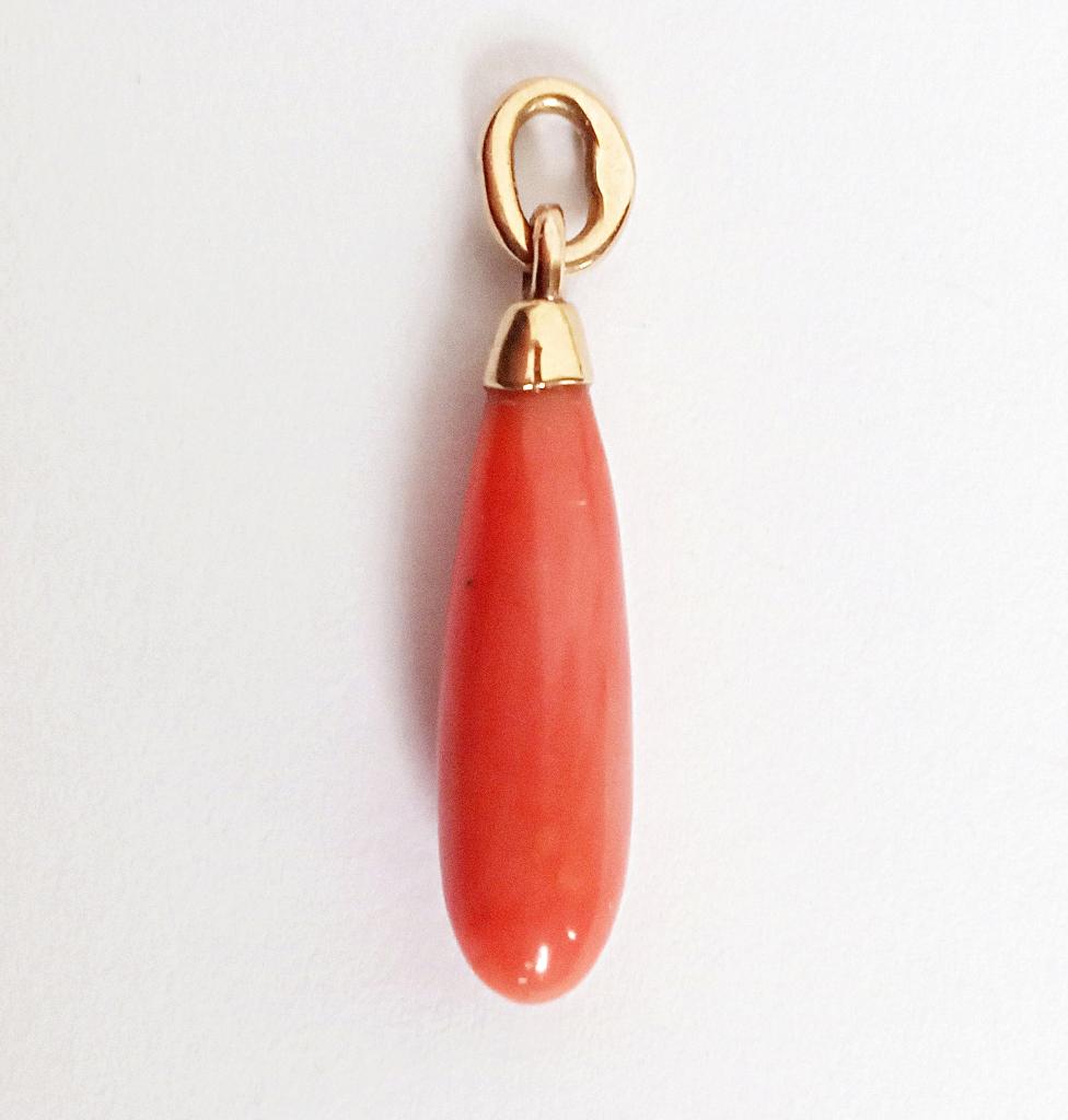 Hangertje antiek Sciacca koraal pegel, 18k goud Bloedkoraal., Verzenden, Goud, Hanger, Met edelsteen