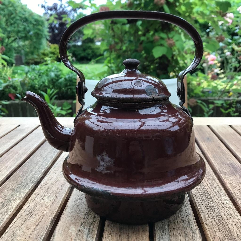 vintage emaille theeketel, vaak aangeduid als zakketel, Antiek en Kunst, Ophalen of Verzenden