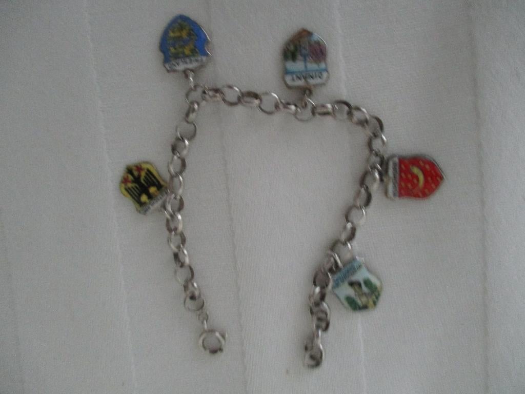 oud zilver armbandje met hangers, Verzenden, Zilver, Armband