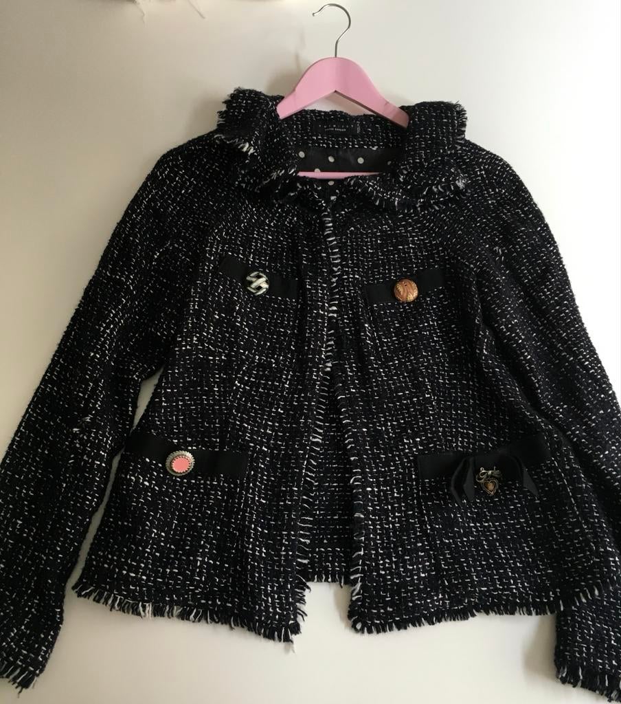 Twin-Set Simona Barbieri Zwart/Wit Bouclé Jasje, Ophalen of Verzenden, Zo goed als nieuw, Maat 38/40 (M), Zwart