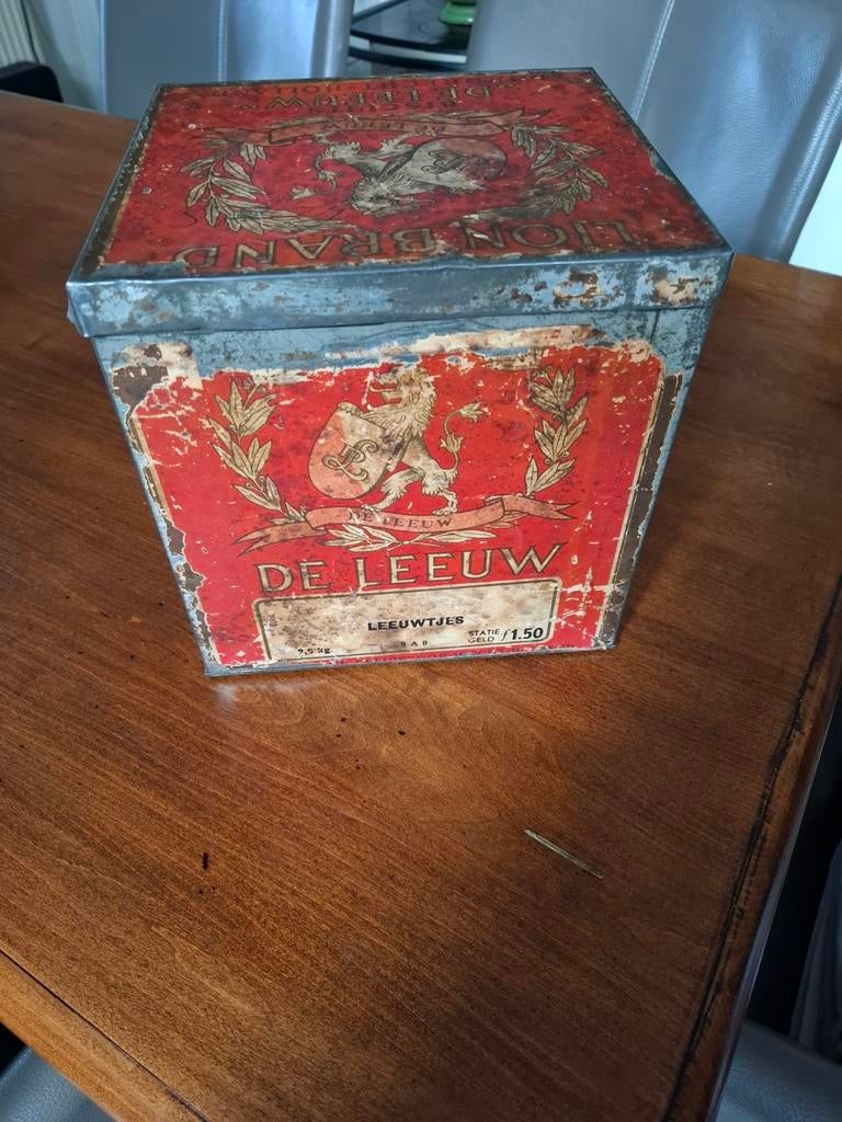 Antiek blik  'De Leeuw' Lion Brand, Verzamelen, Blikken, Ophalen of Verzenden