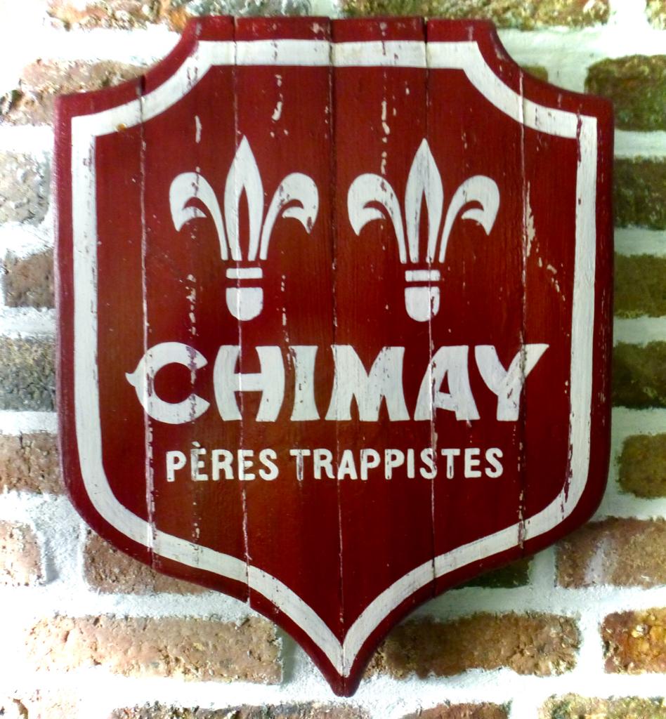 Stoer gesleten houten bier bord / Chimay / België, Verzamelen, Ophalen of Verzenden, Zo goed als nieuw, Reclamebord, Plaat of Schild