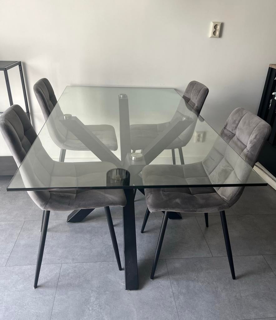 Moderne glazen eettafel van Goossens Wonen, Huis en Inrichting, Tafels | Eettafels, Ophalen, 100 tot 150 cm, Vijf personen of meer