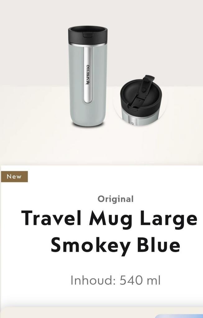 Nieuw in doos Nespresso Travel Mug Large Smokey Blue 540 ml, Ophalen of Verzenden