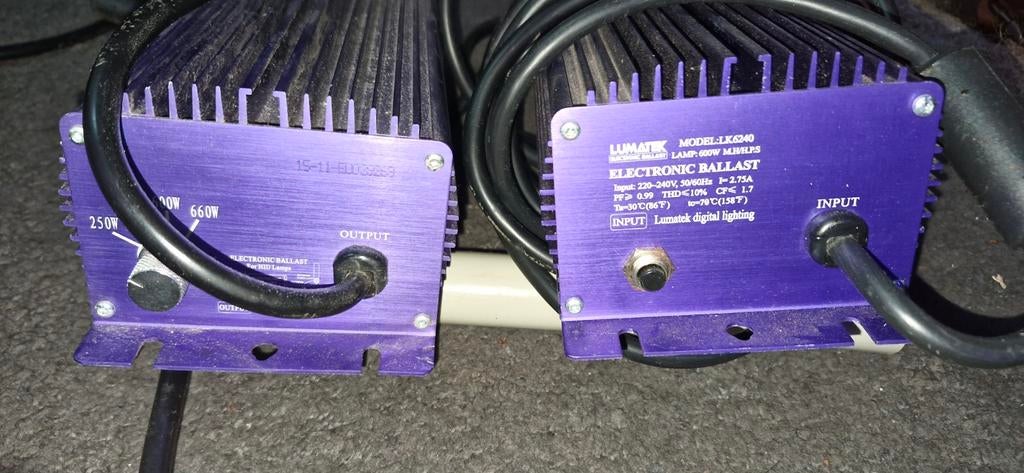 2 Regelbare Lumatek Elektronische Ballasten 600W en 2 normal, Ophalen of Verzenden, Gebruikt
