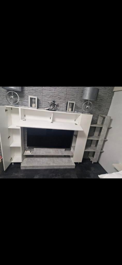 Wand meubel kast beton look, Ophalen of Verzenden, Vrijstaande haard, Elektrische haard