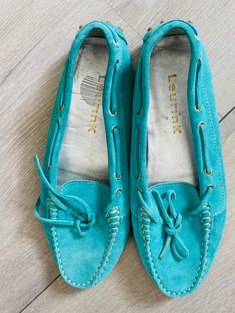 Te koop; leren loafers, Leurink, turqoise, maat 41, Ophalen of Verzenden, Zo goed als nieuw, Zwart, Instappers