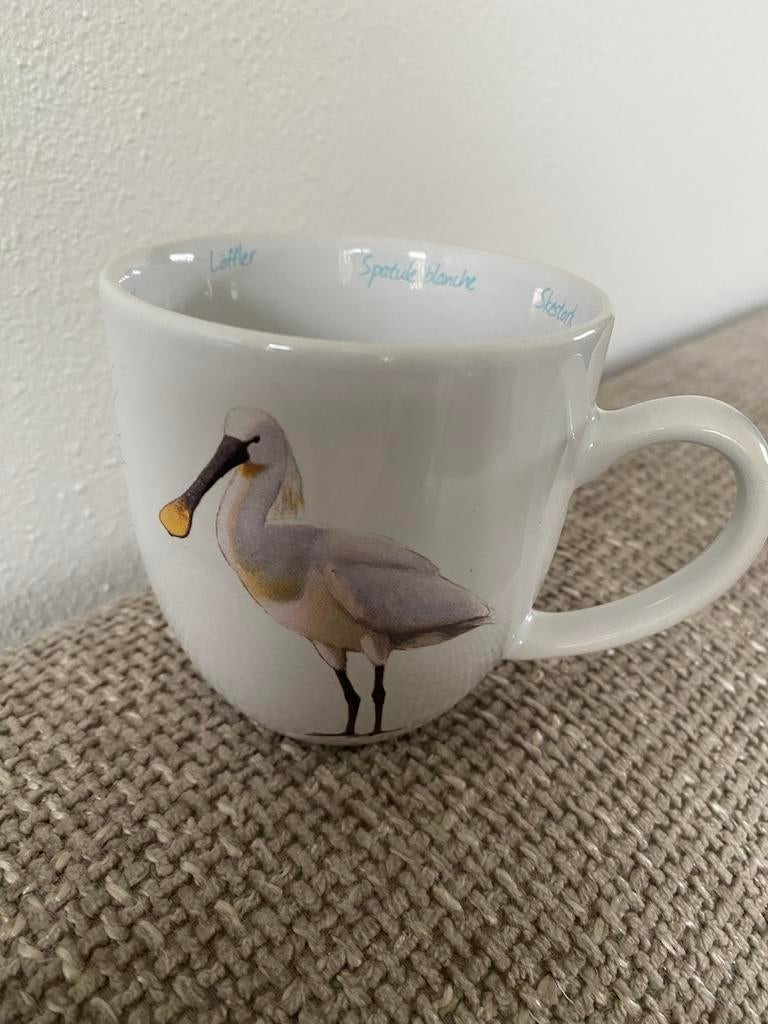 Mok met lepelaar en kuiken beker vogel, Overige typen, Ophalen of Verzenden, Zo goed als nieuw, Steen/keramiek