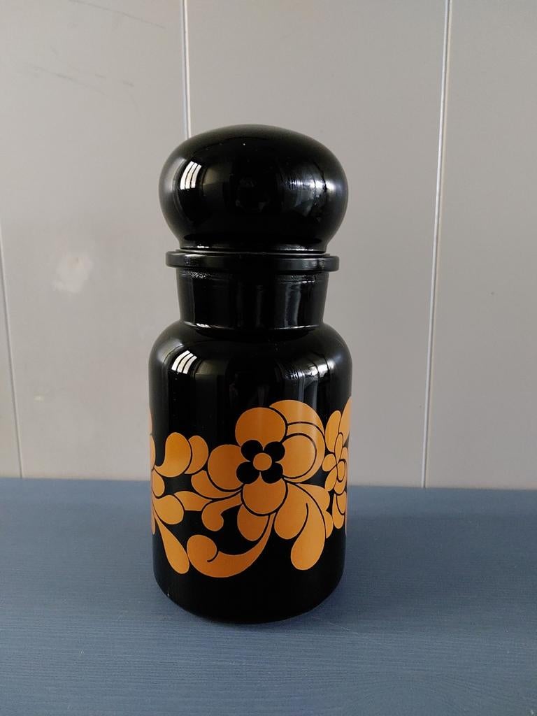 Vintage glazen apothekerspot oranje zwart jaren 60, Verzamelen, Retro, Ophalen of Verzenden