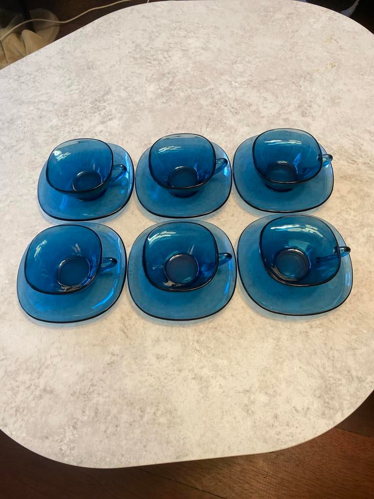 6 glazen kop en schotels Vereco France 1960, Ophalen of Verzenden