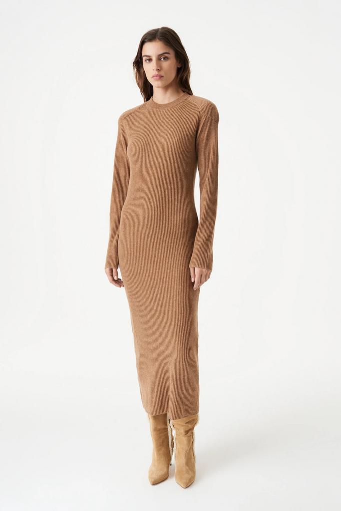 Iro Liette gebreide jurk Camel, 100% kasjmier, Bruin, Maat 42/44 (L), Ophalen of Verzenden, Zo goed als nieuw