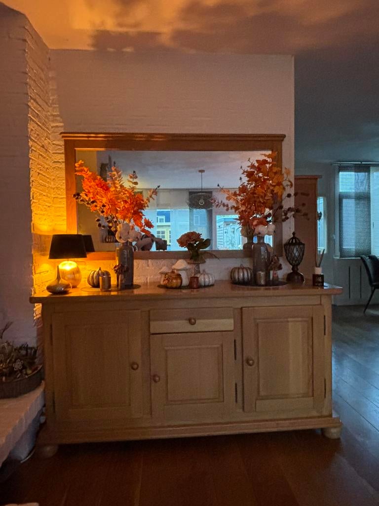 Dressoir met spiegel, blank eiken, Ophalen, Gebruikt, Met deur(en), 150 tot 200 cm