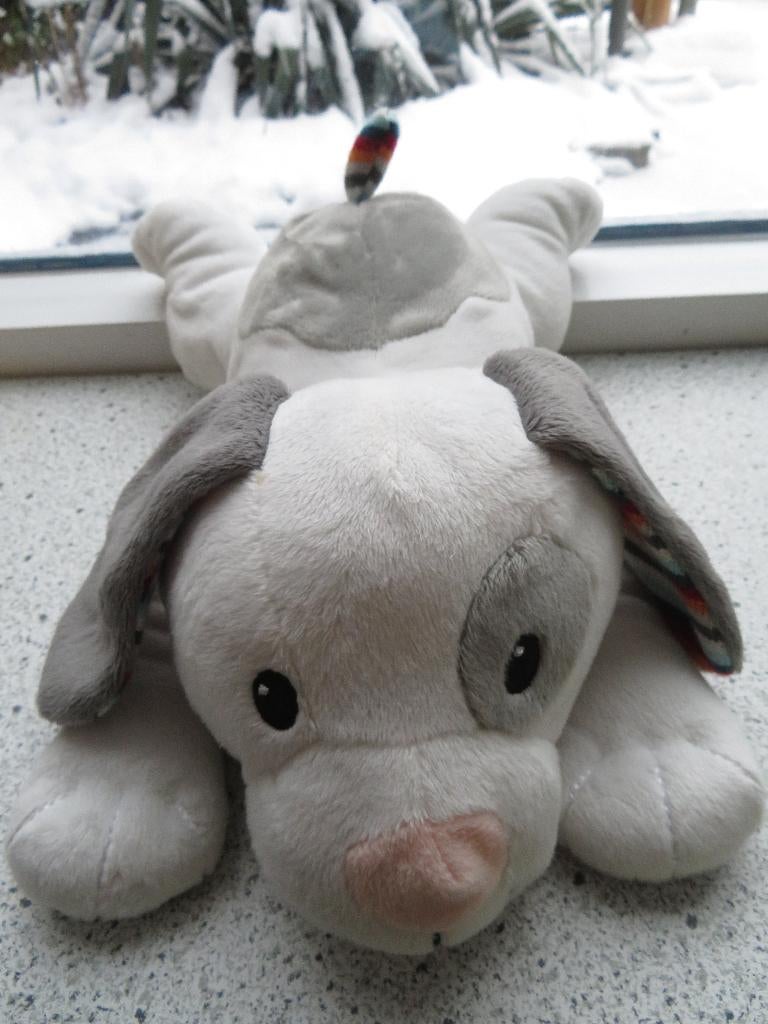 Kmuffel hond merk ZAZU wit velours ca 32 cm liggend, Ophalen of Verzenden, Zo goed als nieuw, Hond