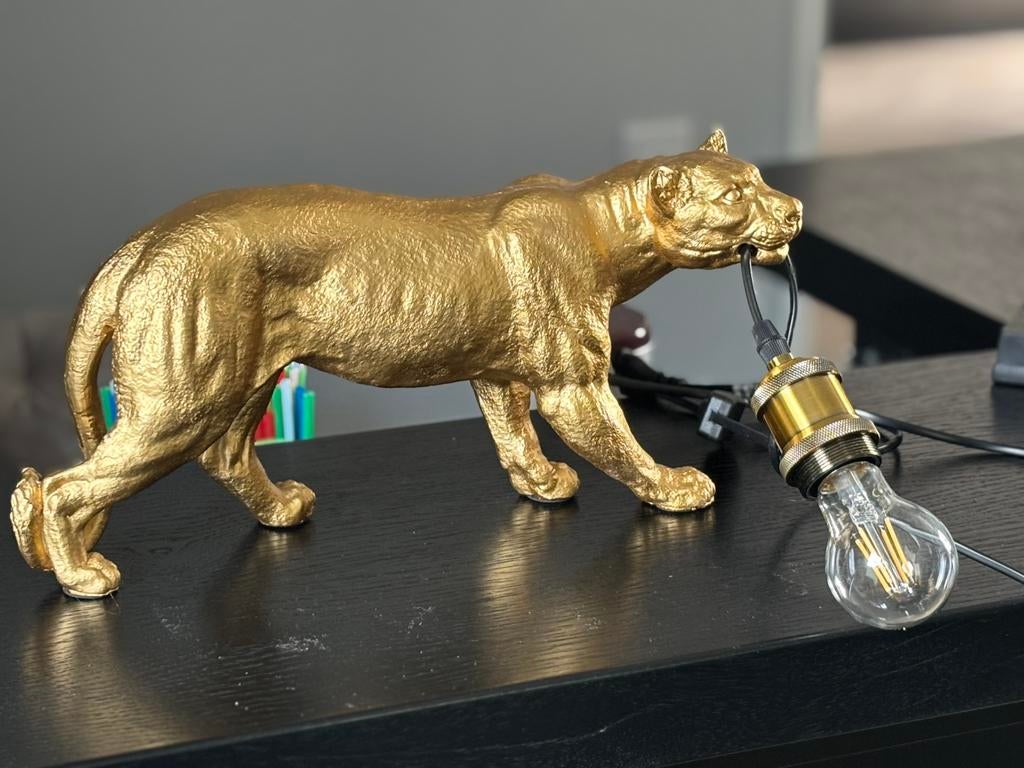 Luipaard staande lamp goudkleur, Huis en Inrichting, Lampen | Tafellampen, Ophalen of Verzenden, Zo goed als nieuw