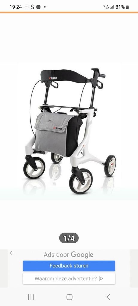Topro  pegasus  carbon lichgewicht rollator, Diversen, Rollators, Ophalen of Verzenden