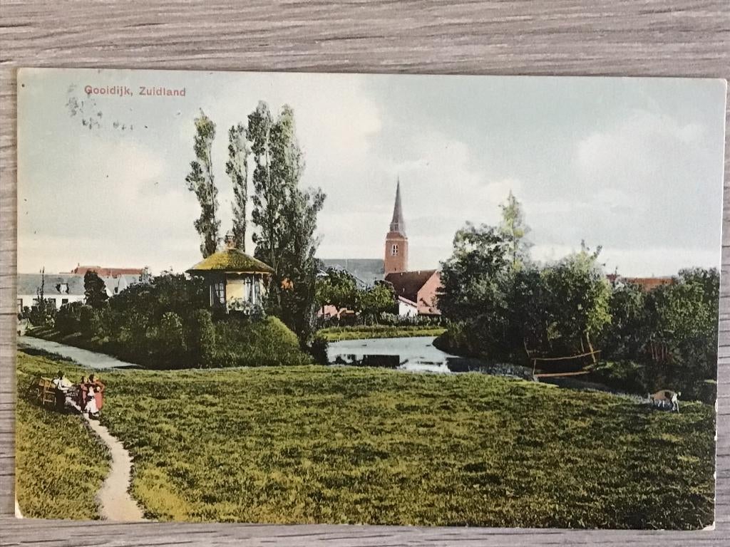Zuidland Gooidijk Prieeltje kleur 1915, Ophalen of Verzenden, Voor 1920, Gelopen, Zuid-Holland