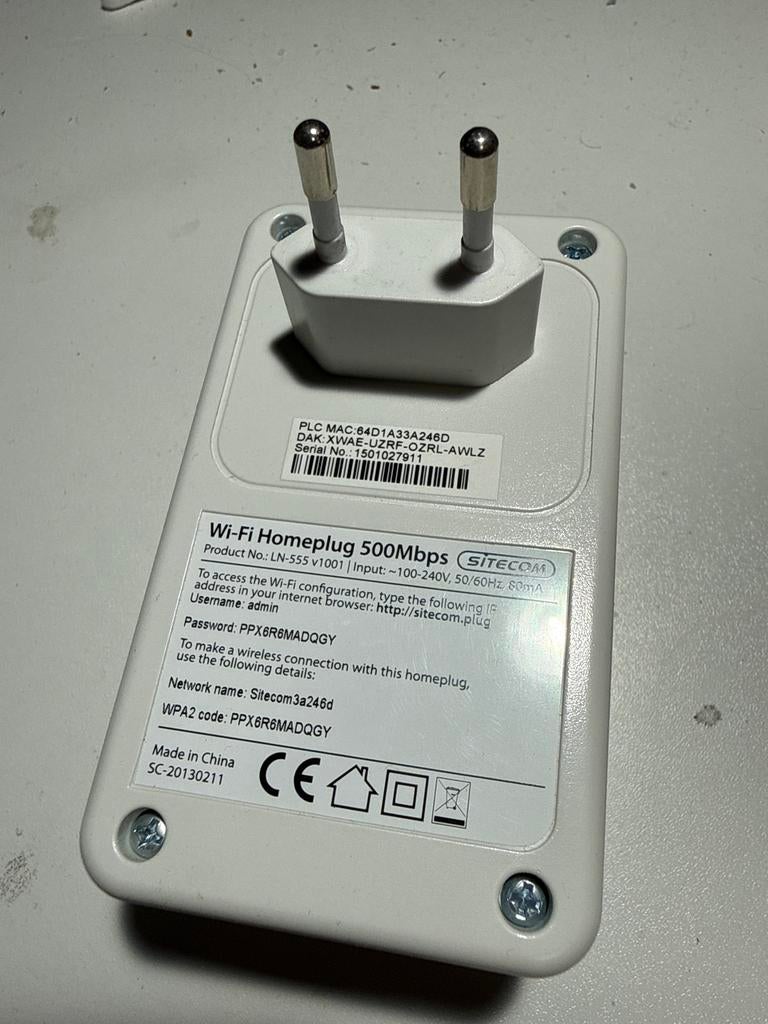Sitecom Wi-Fi Homeplug 500Mbps, Computers en Software, Ophalen of Verzenden, Gebruikt