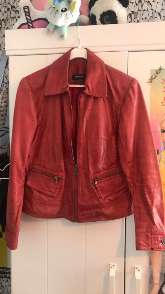 Rood leren arma jas gevoerd, maat m, Ophalen of Verzenden, Zo goed als nieuw, Maat 38/40 (M), Rood
