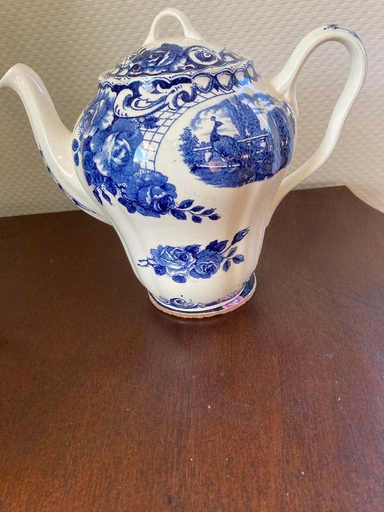 Grote theepot peacock  blauw wit pauw Maastricht, Antiek en Kunst, Ophalen of Verzenden