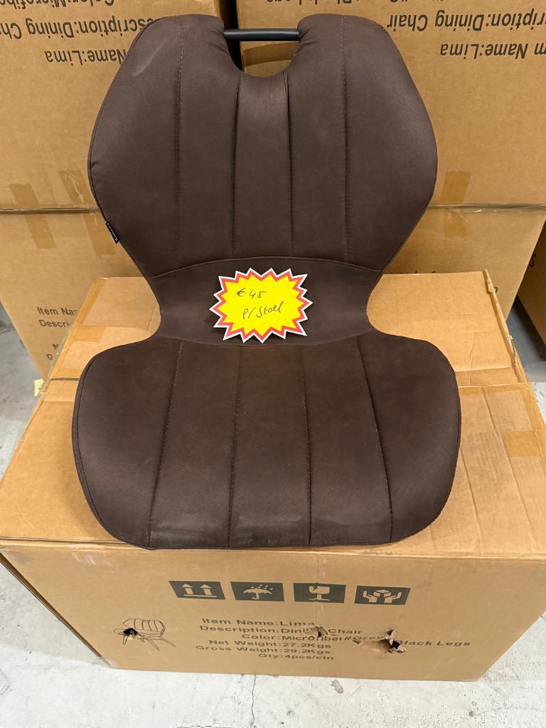 Eetkamerstoel – Lima Bruin – Microfiber €45p/st., Ophalen, Bruin, Leer, Nieuw