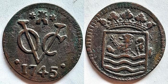 VOC Duit Zeeland 1745, Postzegels en Munten, Munten | Nederland, Verzenden, Vóór koninkrijk, Overige waardes