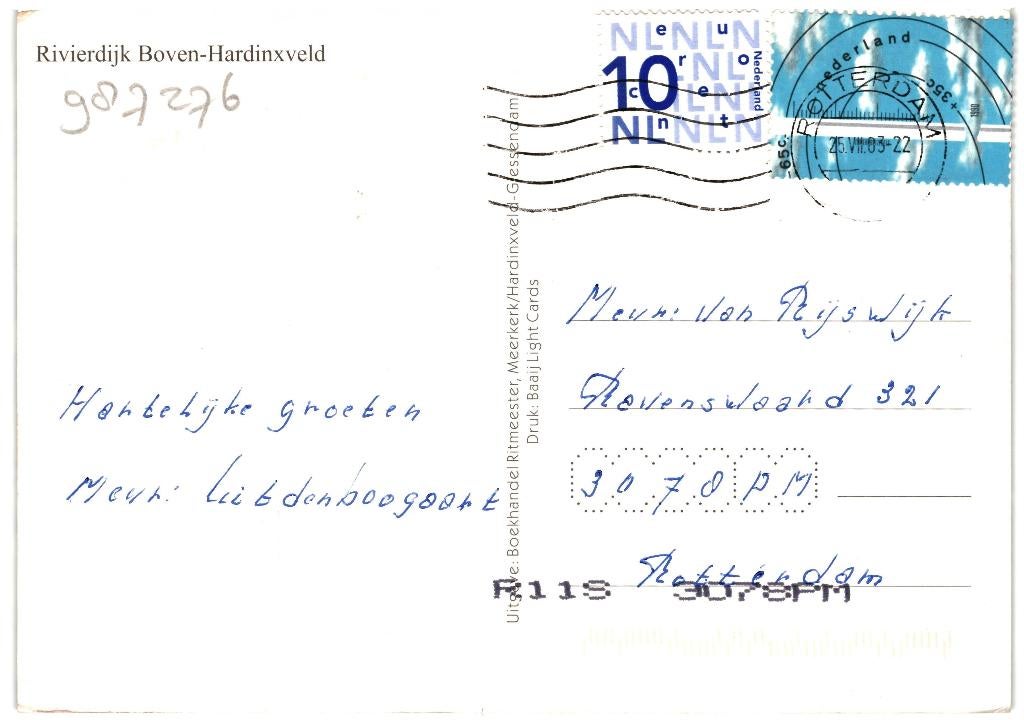 987276 Hardinxveld Giessendam 80+ Rivierdijk ZH Boven, Ophalen of Verzenden, 1980 tot heden, Gelopen, Noord-Brabant