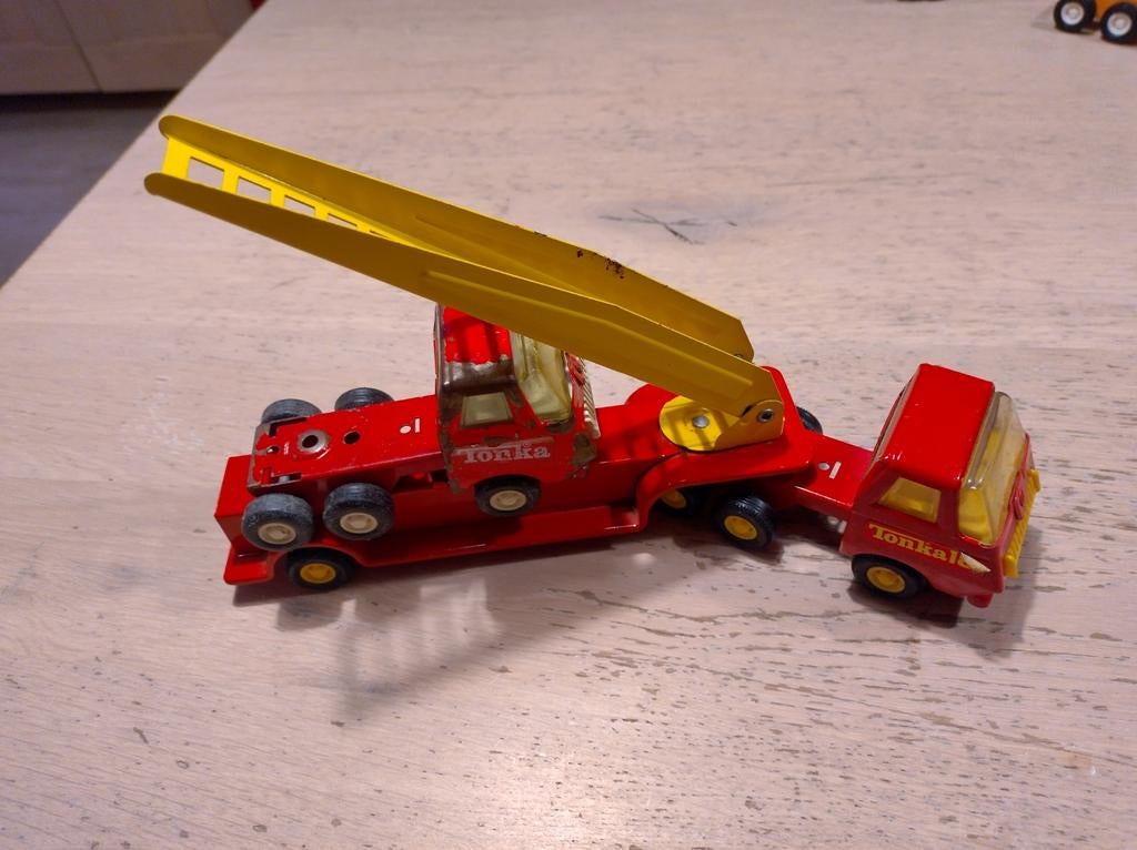 2 Tonka Vrachtwagens met Trailer - Vintage Speelgoed, Ophalen of Verzenden