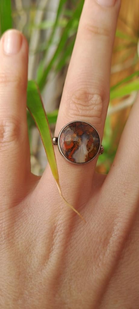 Zilveren ring met mosagaat, maat 16., Ophalen of Verzenden, Kleiner dan 17, Dame, Zilver