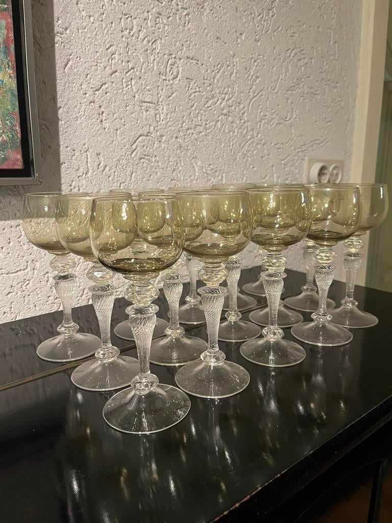 15 vintage geslepen kristallen wijnglazen, Ophalen, Zo goed als nieuw, Overige typen