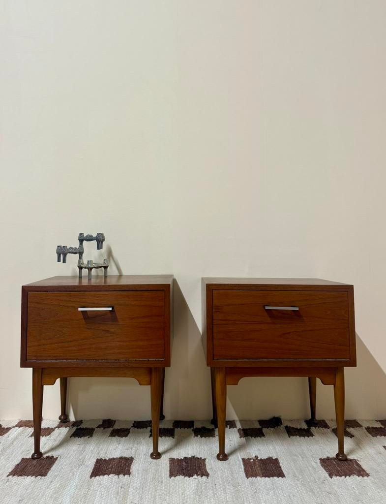 Vintage set nachtkastjes fineer teak retro chrome hout, Vintage, Gebruikt, Vintage, Vintage