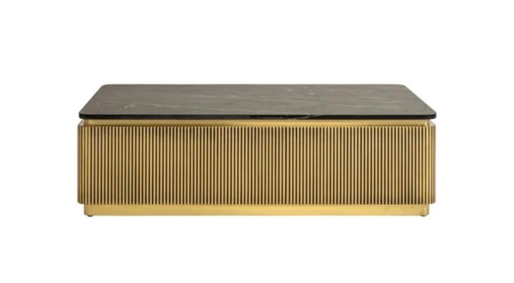 Richmond Interiors Ironville Salontafel - Goud, 140x80cm, Ophalen, 100 tot 150 cm, Zo goed als nieuw, Metaal