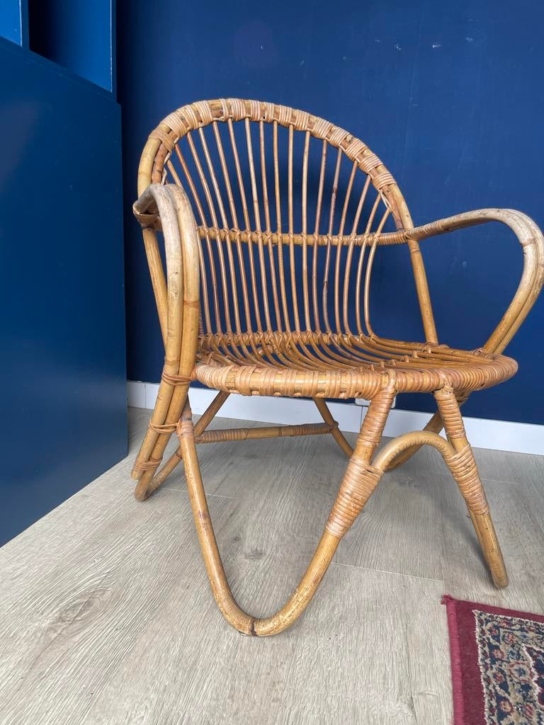 Vintage Rotan Stoeltje, Huis en Inrichting, Ophalen, Gebruikt, Overige kleuren, Riet of Rotan