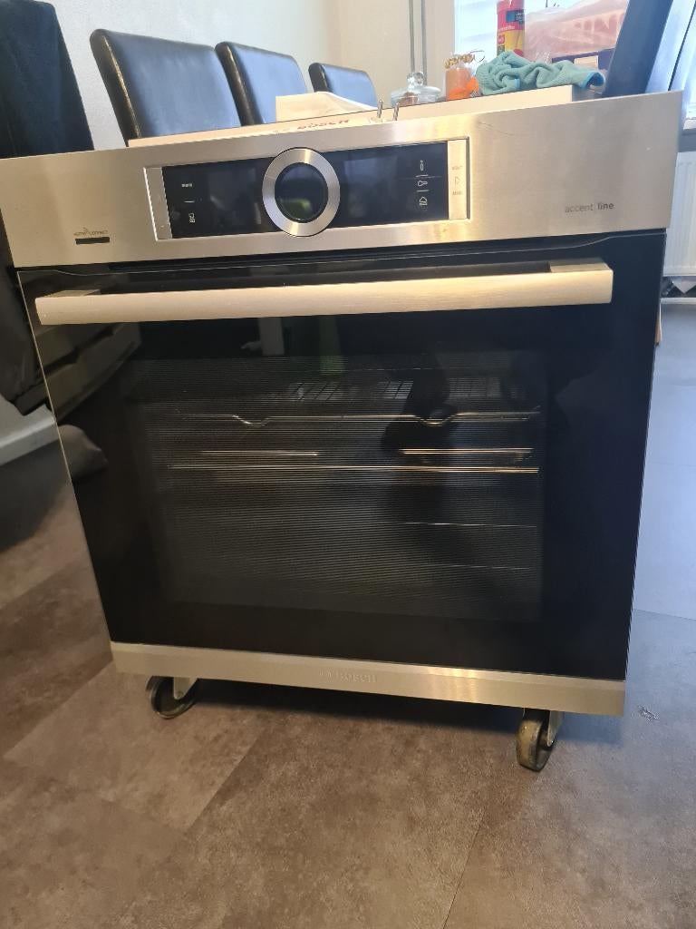 Bosch inbouw stoomoven 60 cm met 4D hete lucht HSG636BS1, Gebruikt, Hete lucht, Oven met grill, Inbouw