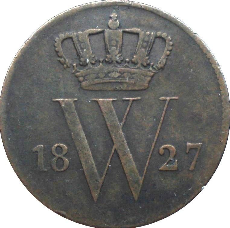 Nederland 1 cent 1827 (U / Mercuriusstaf), Postzegels en Munten, Munten | Nederland, Ophalen of Verzenden, Koning Willem I, 1 cent