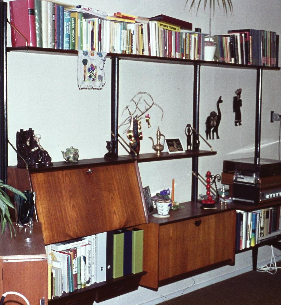 Vintage wandsysteem van Louis van Teeffelen Wébé jaren '50, Ophalen, Gebruikt, Met klep(pen), Teakhout