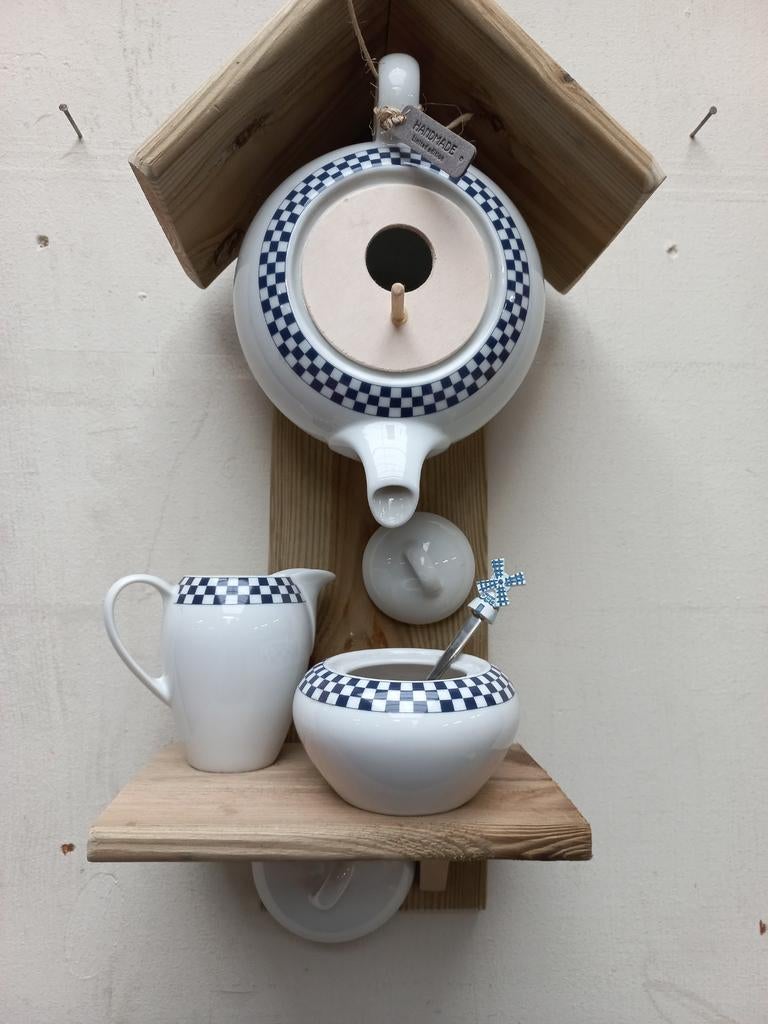 Theepot vogelhuisje met blond amsterdam lepel, Ophalen of Verzenden