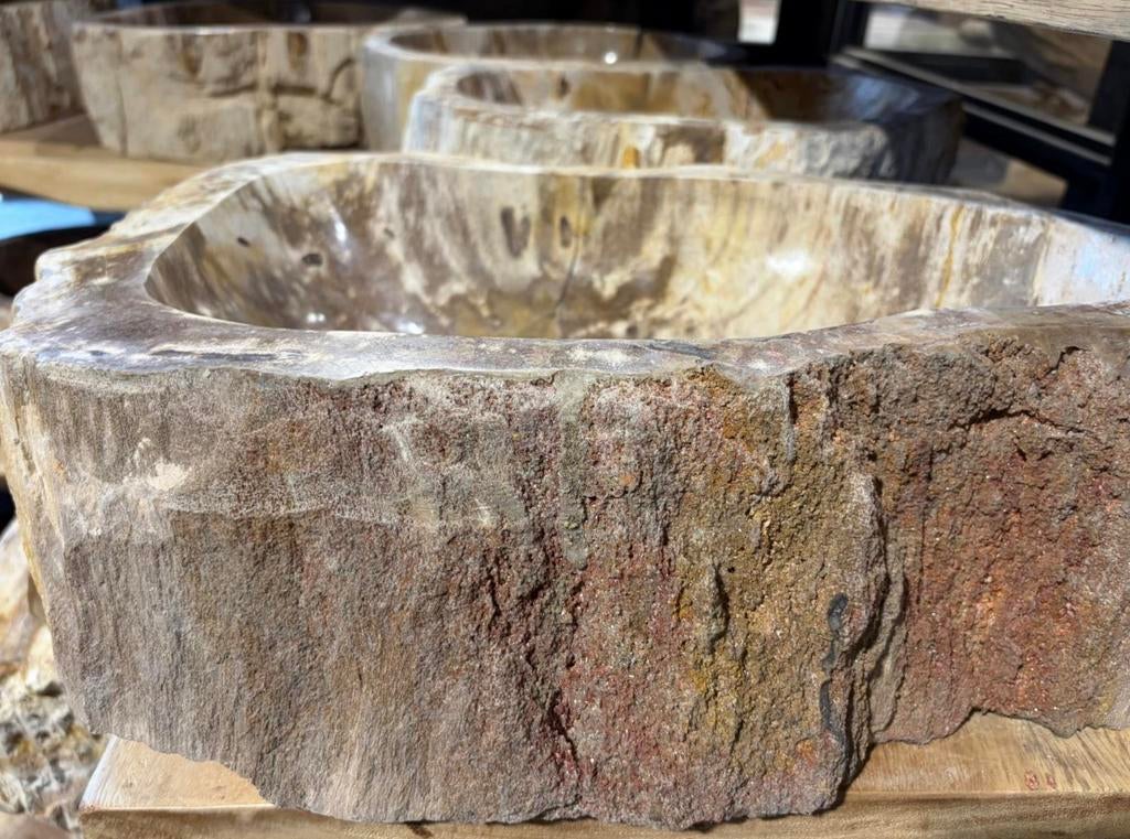 Unieke versteendhouten kommen kom wasbak nu €199,-, Ophalen, Nieuw, Wastafel