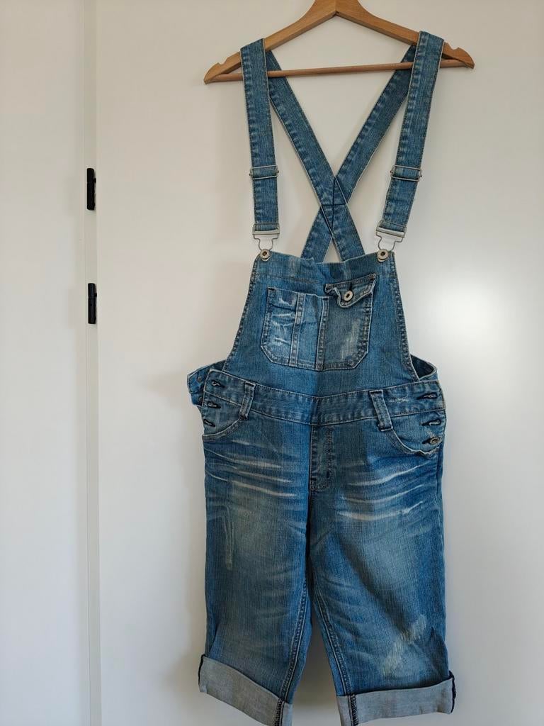 Leuke spijker salopette knielengte, maat 38, goede staat, Maat 38/40 (M), Blauw, Ophalen of Verzenden, Driekwart