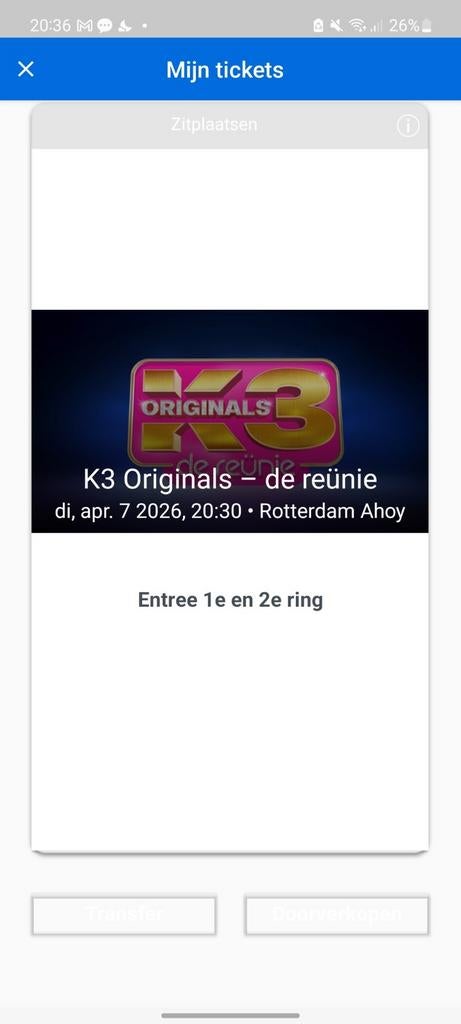 K3 originals concert 07-04-26 ahoy 20:30, Tickets en Kaartjes, Evenementen en Festivals, Eén persoon