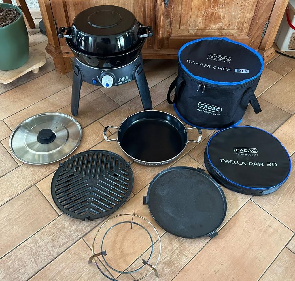 Complete Cadac Safari Chef 30 met cadac paellapan, Tuin en Terras, Gasbarbecues, Ophalen, Zo goed als nieuw