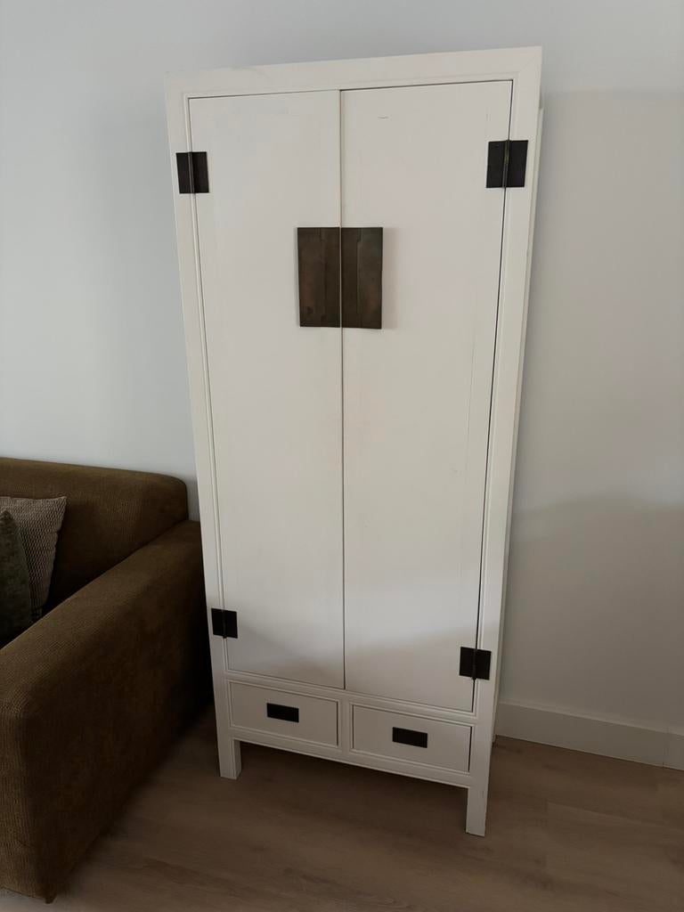 Prachtige Chinese hoge kast halkast kledingkast hout wit, Ophalen