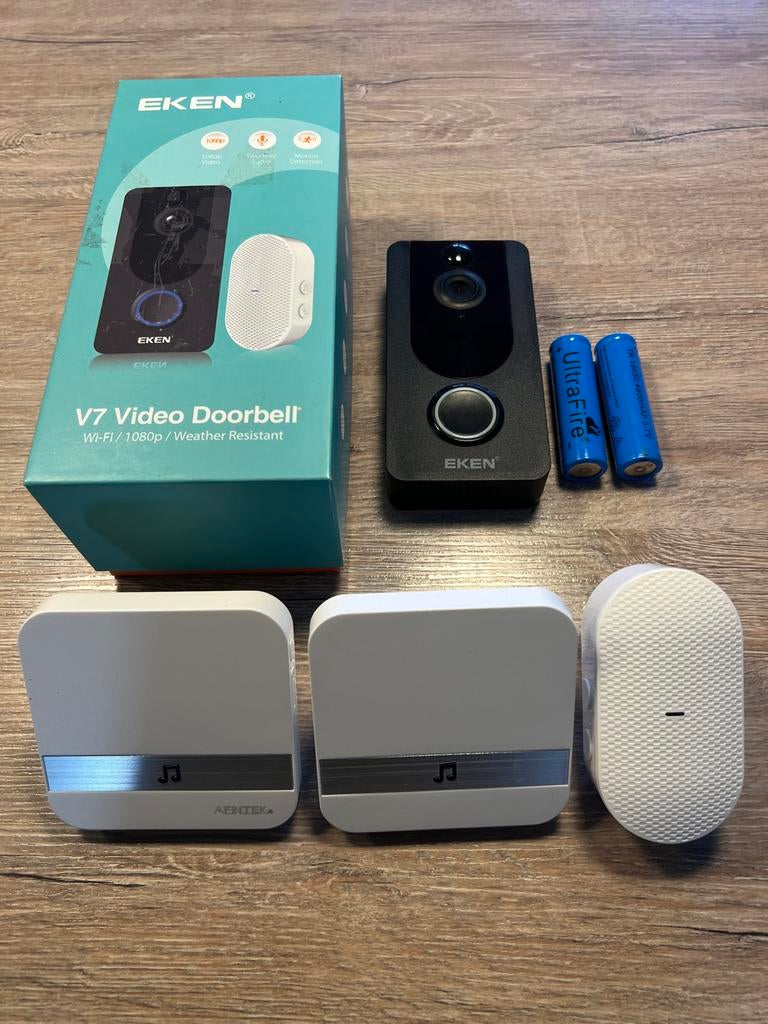 Eken V7 Video Deurbel met 2 Chimes en Batterijen, Ophalen of Verzenden, Ingebouwde camera, Zo goed als nieuw, Draadloos