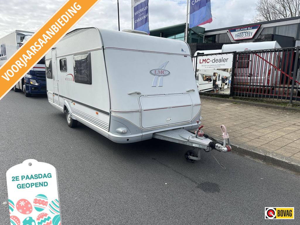 LMC Munsterland 485 D Queensbed, Voortent, (((Zondag open))), Schokbreker, Bedrijf, Treinzit, 4 tot 5 meter