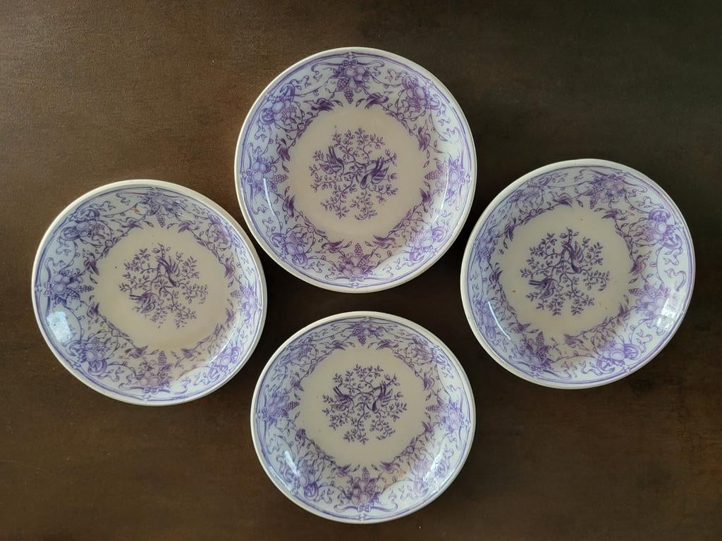 4 antieke lila schaaltjes J.E. Capellemans decor Renaissance, Ophalen of Verzenden